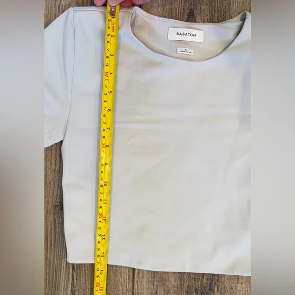 Babaton Aritzia Grey Cropped Short Sleeve Top Stretch Nylon Size S Minimalist - Picture 4 of 7